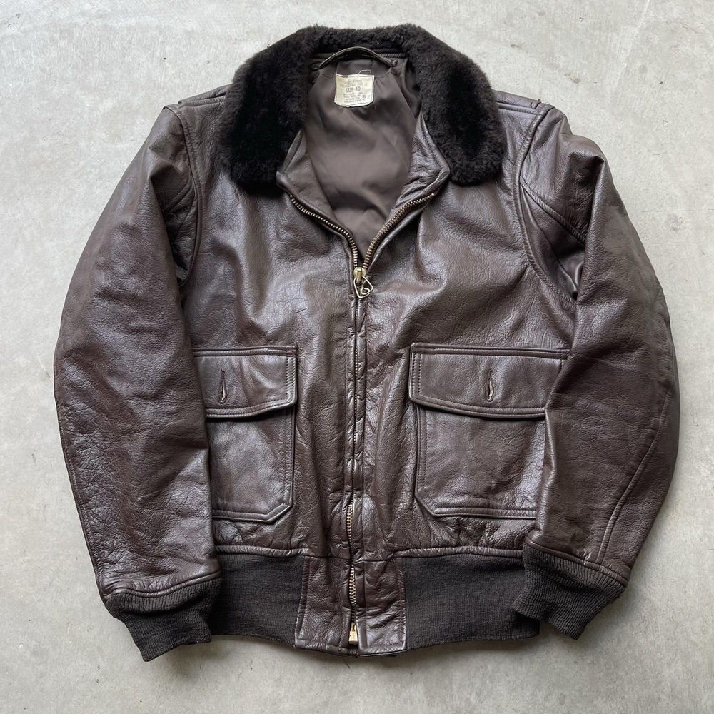 Vintage 70s USN G-1 Flight Jacket‎ Brill Bros MIL-J-7823E Goatskin Sz 40 Scovill